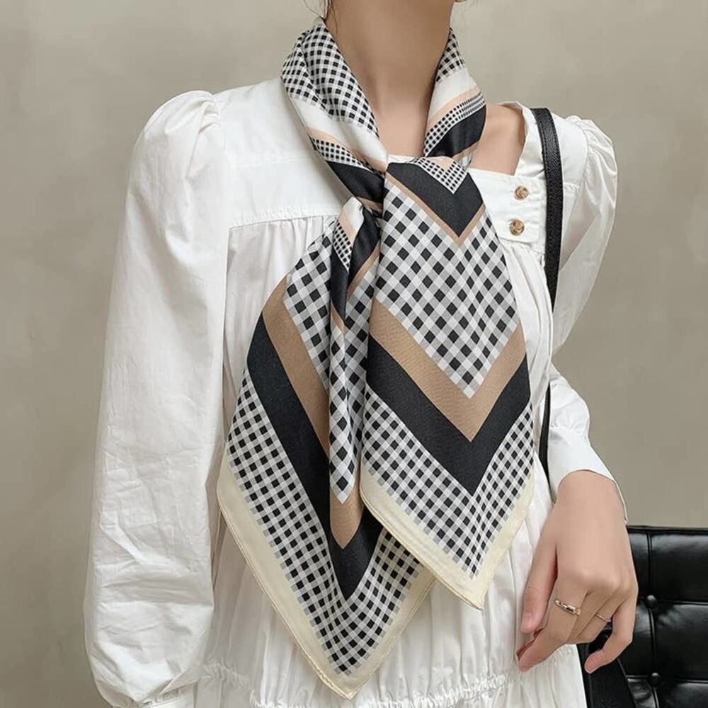 2/$30 NEW Tan Black Cream Geometric Printed Silky Fashion Scarf